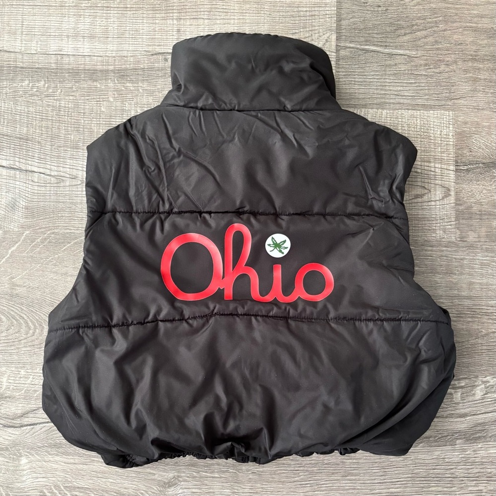 Ohio State Buckeyes Script Ohio Black Crop Puffer Vest
